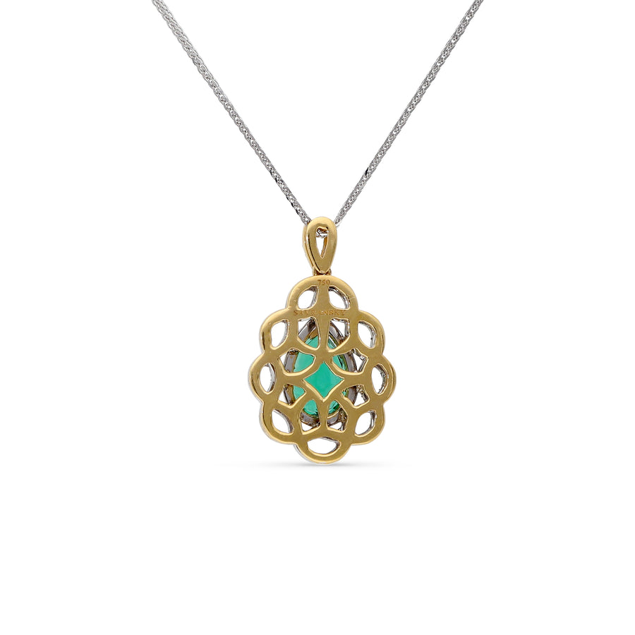 White and Yellow Gold Emerald Pendant Flower - 1.9 Carat