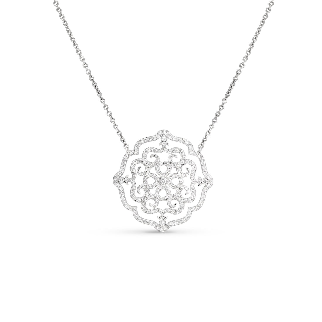 1.40 carat Mandala diamond pendant necklace in 18k White Gold 