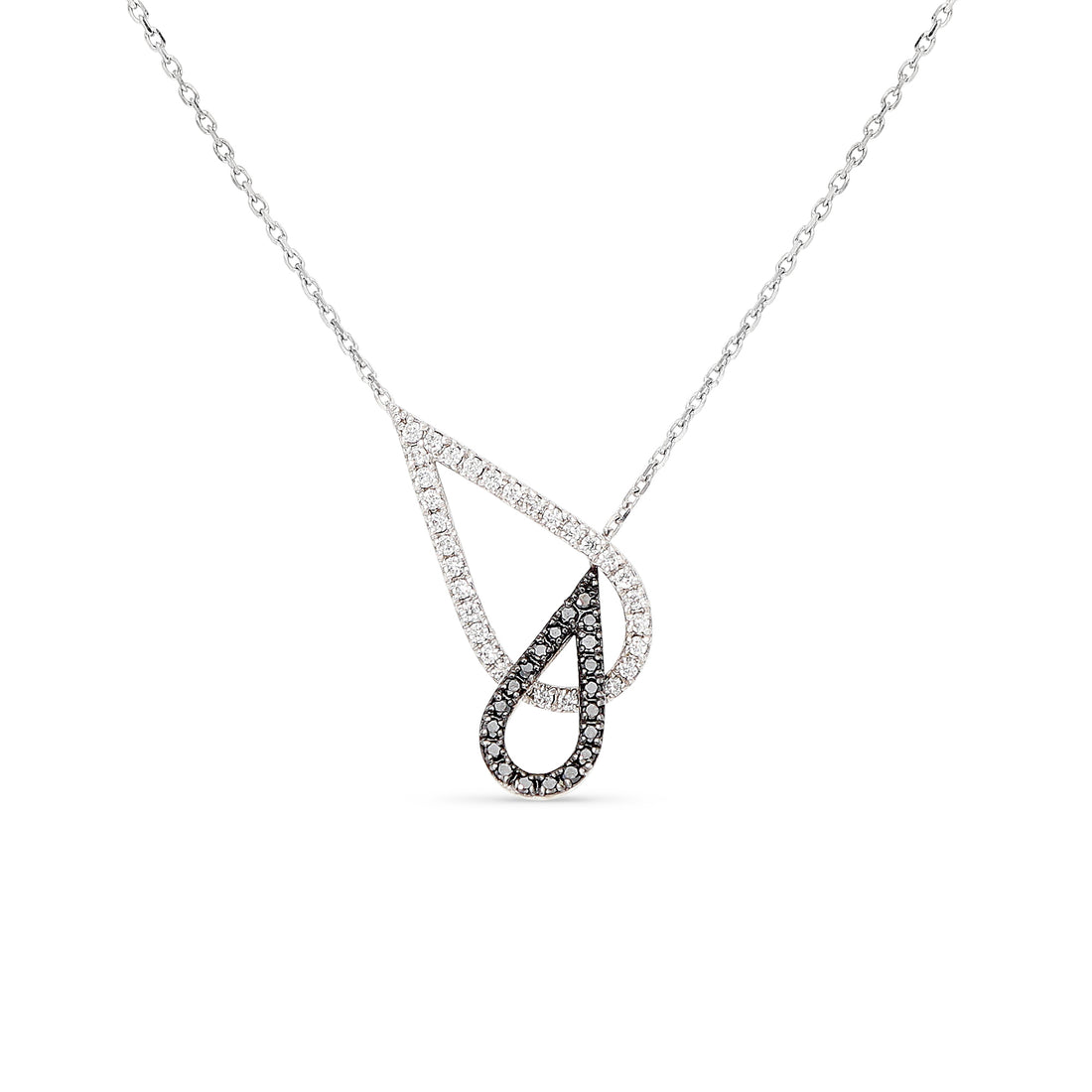 White and Black Diamond Pave Teardrop  Necklace - .32 Carat