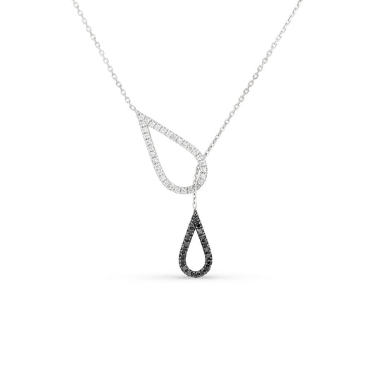 White and Black Diamond Pave Teardrop  Necklace - .32 Carat