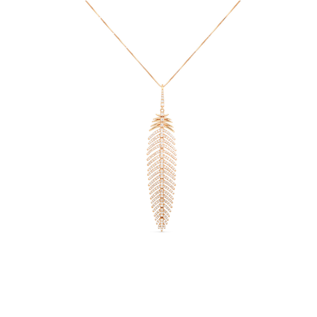 Rose Gold Diamond Feather Pendant - 1.3 Carat