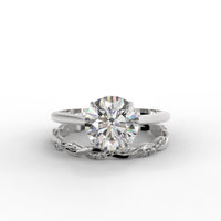 Round Brilliant Cut Hidden Halo Pave Cathedral Engagement Ring Bridal Set - 405