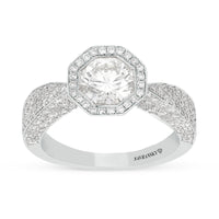 Pave Setting Brilliant Cut Hexagon Halo Engagement Ring