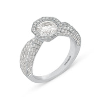 Pave Setting Brilliant Cut Hexagon Halo Engagement Ring