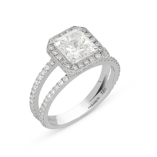 Split Shank Solitaire Hidden Halo Radiant Engagement Ring
