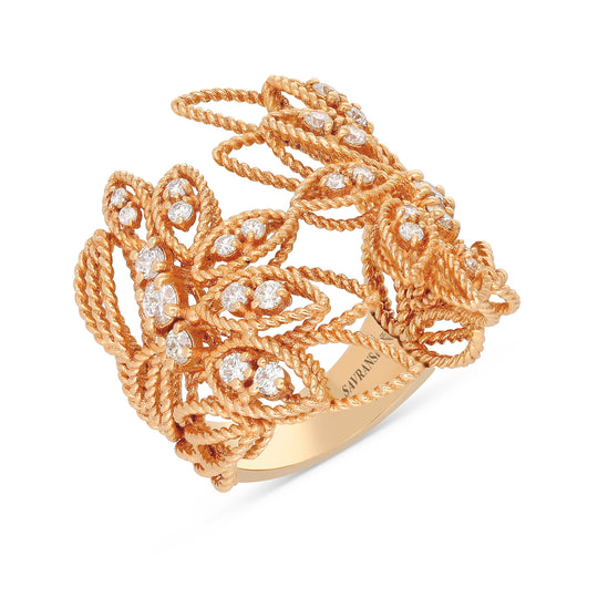 Leafy Rose Gold Diamond Open Rose Gold Ring