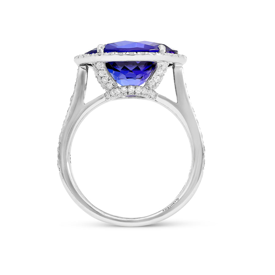 Blue Tanzanite Halo Birthstone Ring