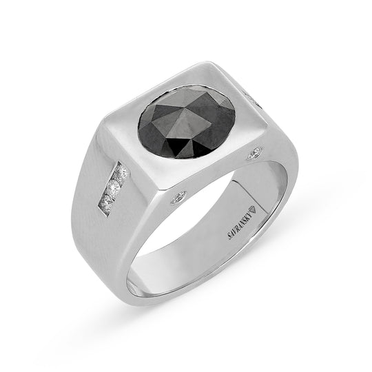 Oval Cut Black Diamond Signet Ring - 2.5 Carat