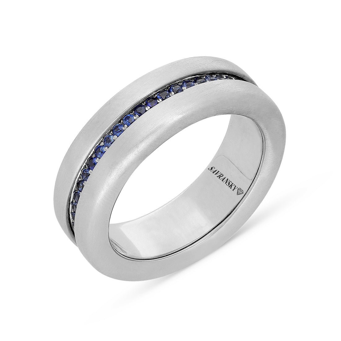 Spinning Wedding Band Ring in Blue Sapphire & White Diamonds