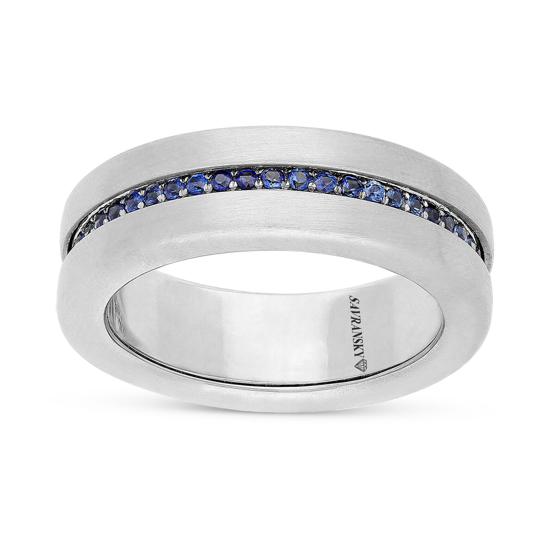 Spinning Wedding Band Ring in Blue Sapphire & White Diamonds