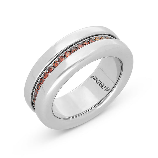 Spinning Wedding Band Ring in Orange and White Diamonds