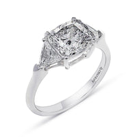 Cushion Cut Engagement Ring Featuring Trilliant Side Stones