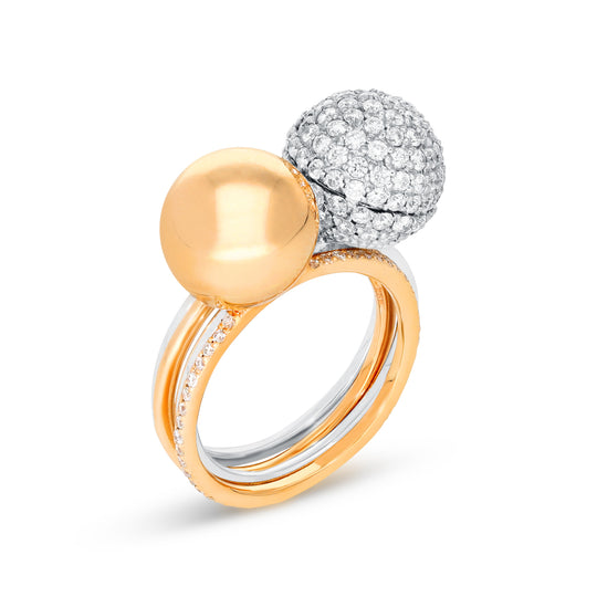 Two Tone Rose and White Gold Combo Pave Bauble Ring