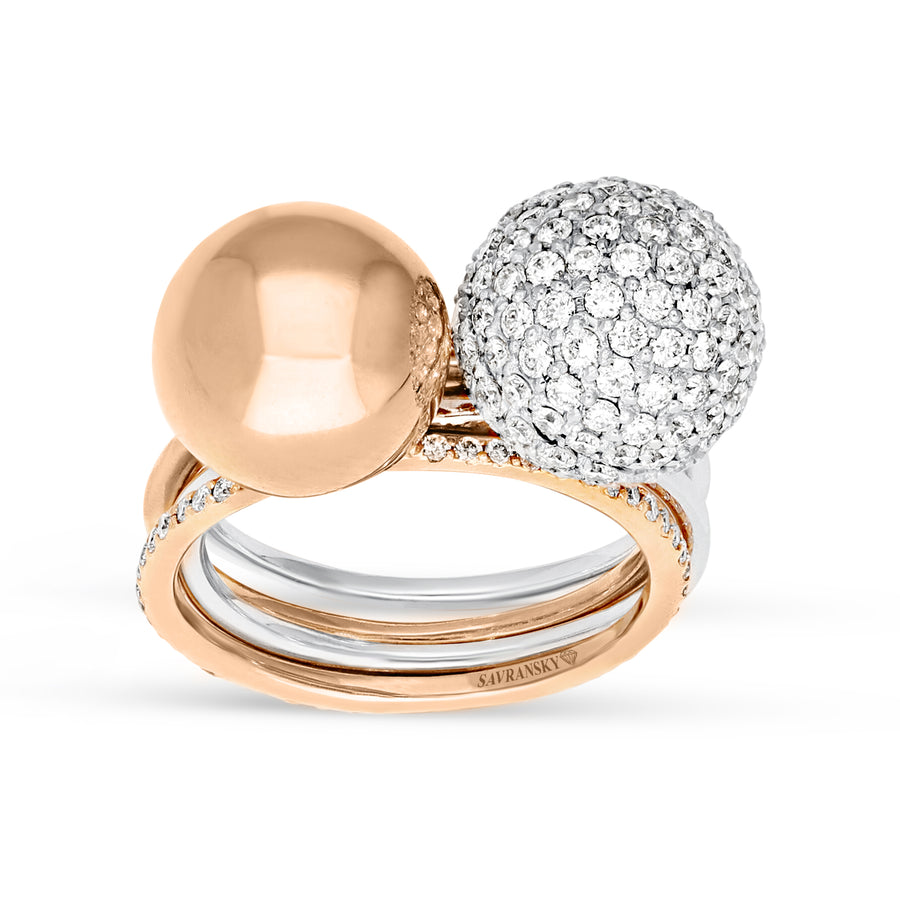 Two Tone Rose and White Gold Combo Pave Bauble Ring