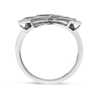 Maple Leaf Ring in Black White Diamonds
