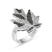 Maple Leaf Ring in Black White Diamonds