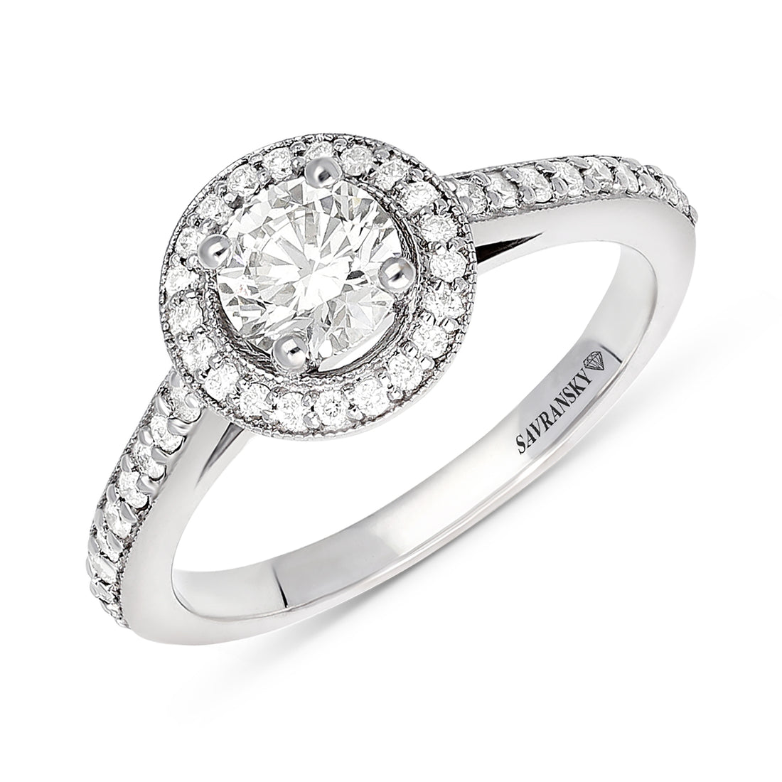 Classic Halo diamond Engagement Ring Pave setting 0.9 carat