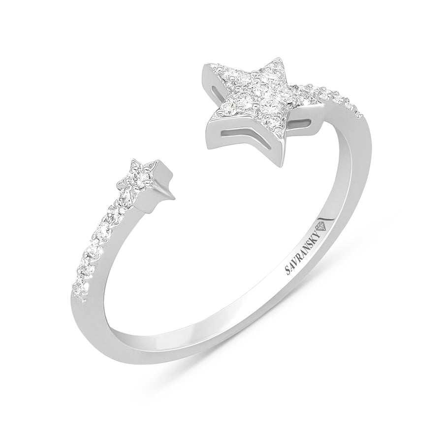 Open Star Centered Pave Diamond Ring