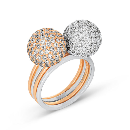 Two Tone Yellow and White Gold Combo Pave Bauble Ring