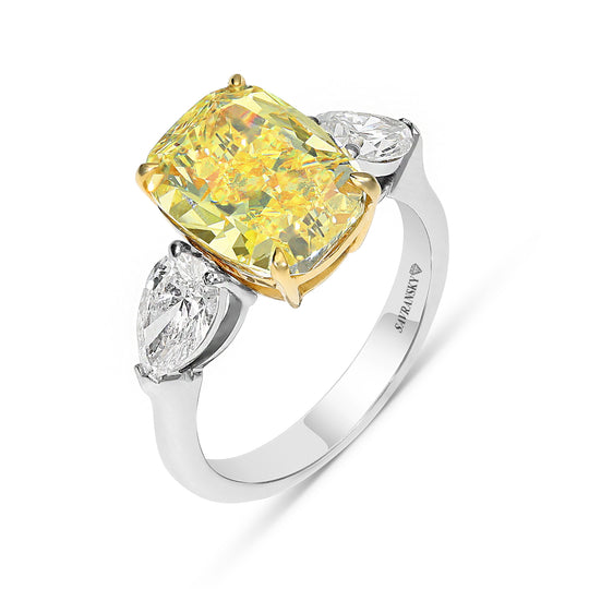 Elongated Cushion Cut Fancy Yellow Diamond Ring