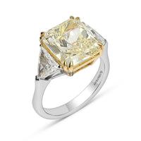 Radiant Fancy Yellow Three Stone Trillion Ring - 7.4 Carat