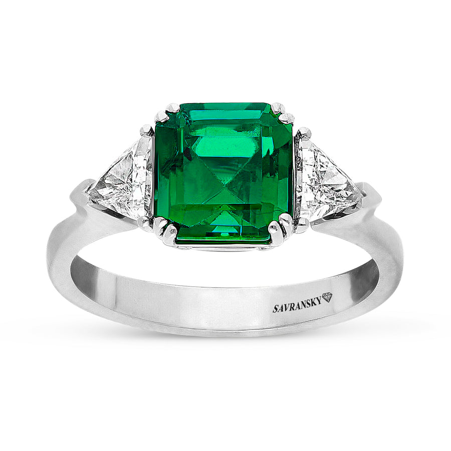 Green Squared Emerald Trillion Birthstone Ring
