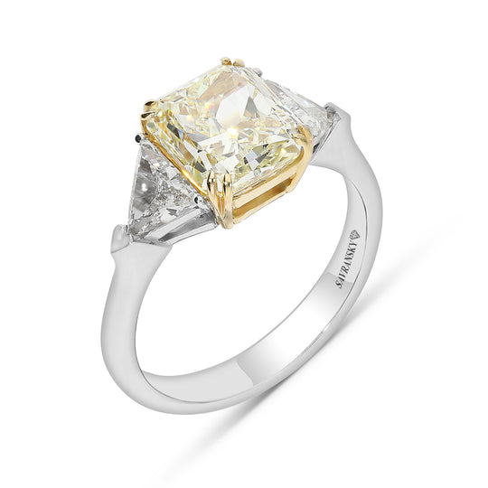 Radiant Cut Fancy Yellow Three Stone Trillion Ring