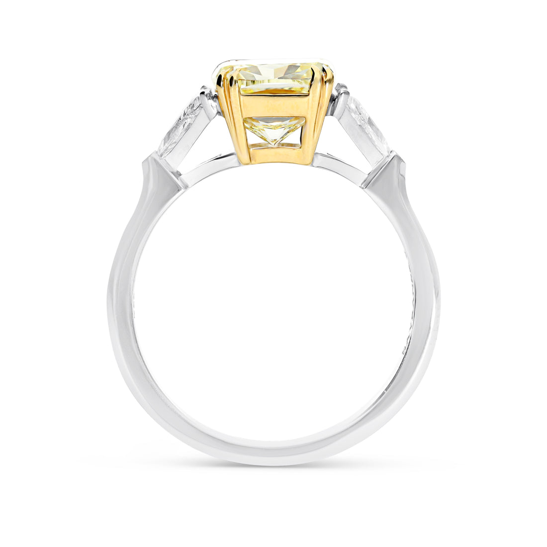 3 Carat Cushion Cut Fancy Intense Yellow Three Stone Trillion Ring