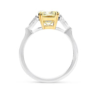 3 Carat Cushion Cut Fancy Intense Yellow Three Stone Trillion Ring