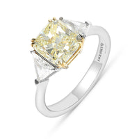 3 Carat Cushion Cut Fancy Intense Yellow Three Stone Trillion Ring