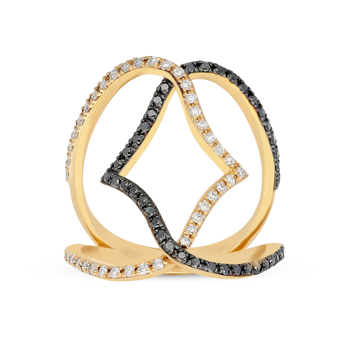 White and Black Diamonds Crossover Chevron Ring