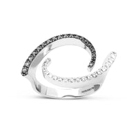 White and Black Diamond Yin Yang Geometric Statement Ring