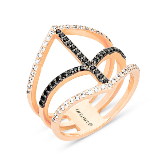 White and Black Diamond Arrow Geometric Band Ring