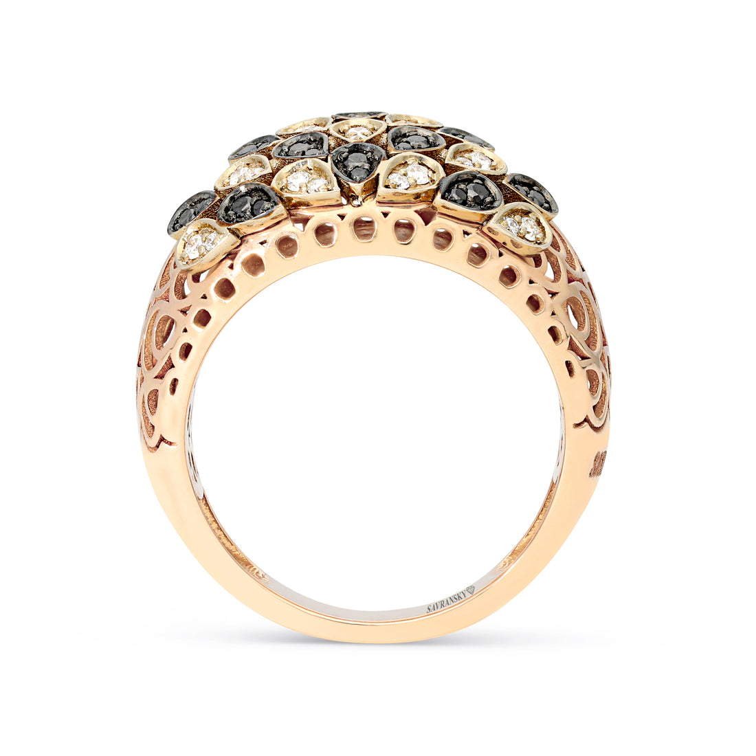 Rose Gold White and Black Diamond Peacock Statement Ring