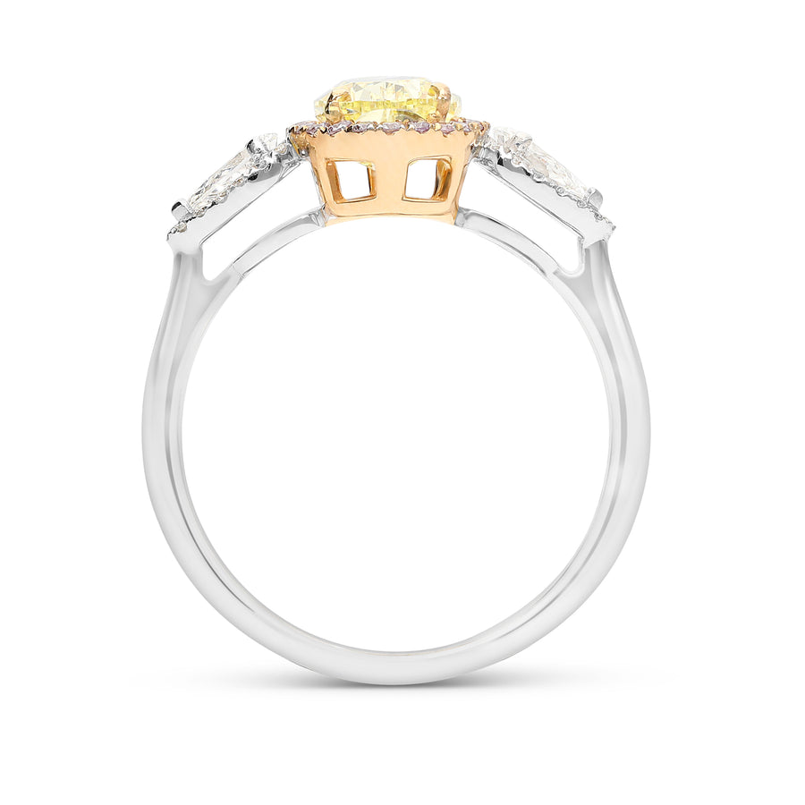 Fancy Yellow Pear Shape Three Stone Engagement Ring
