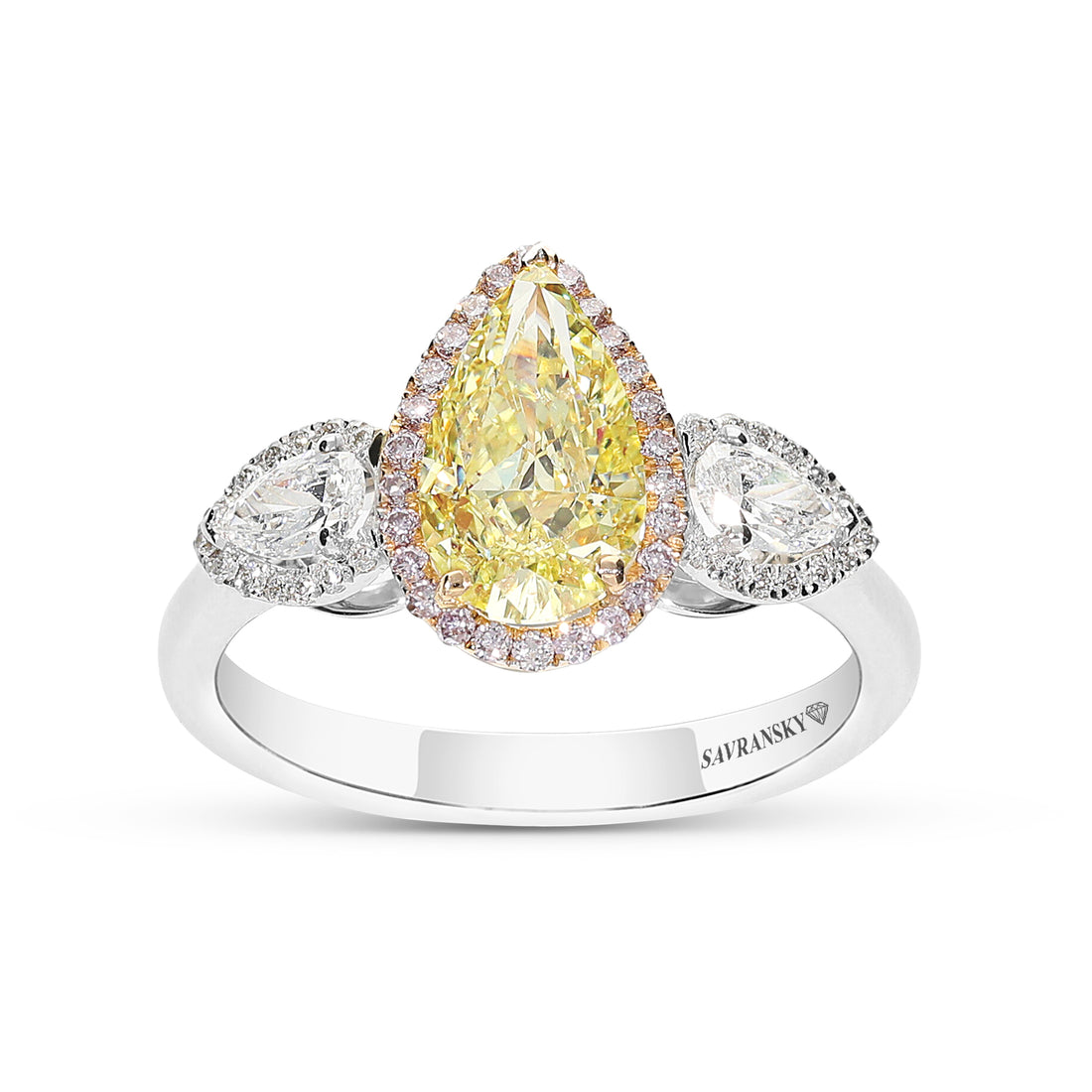 Fancy Yellow Pear Shape Three Stone Engagement Ring