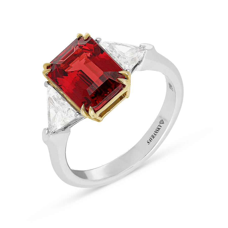 Emerald Cut Red Spinel Ring - 4.2 Carat