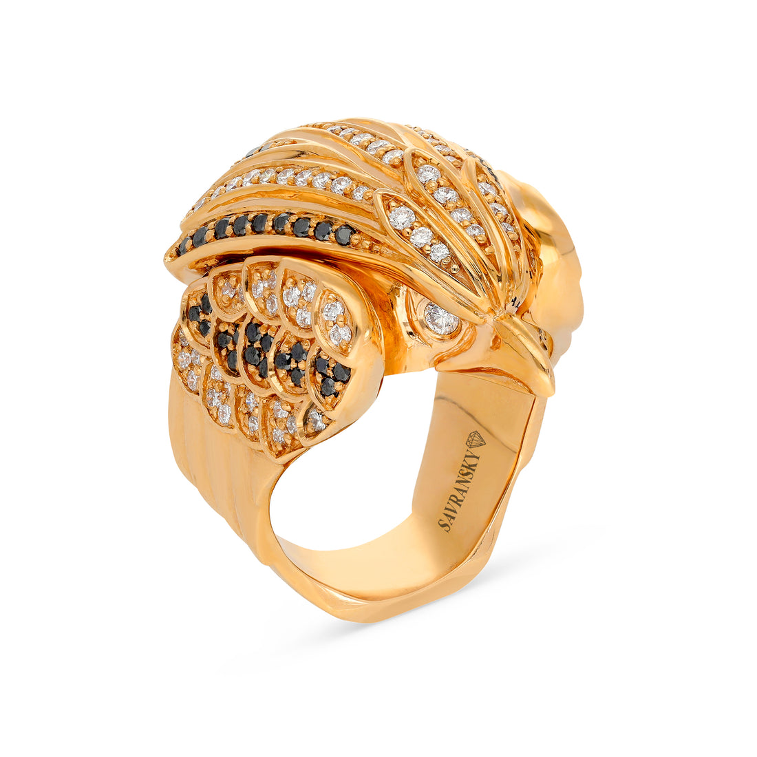 Unique Black Diamond Eagle Ring in 18k Rose Gold