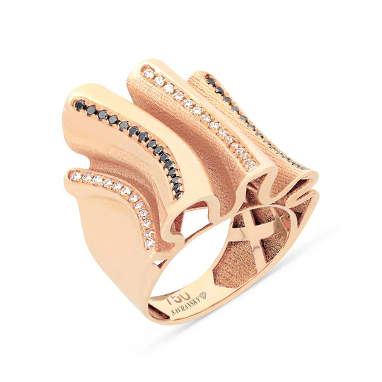 White and Black Diamond Rose Gold Statement Ring