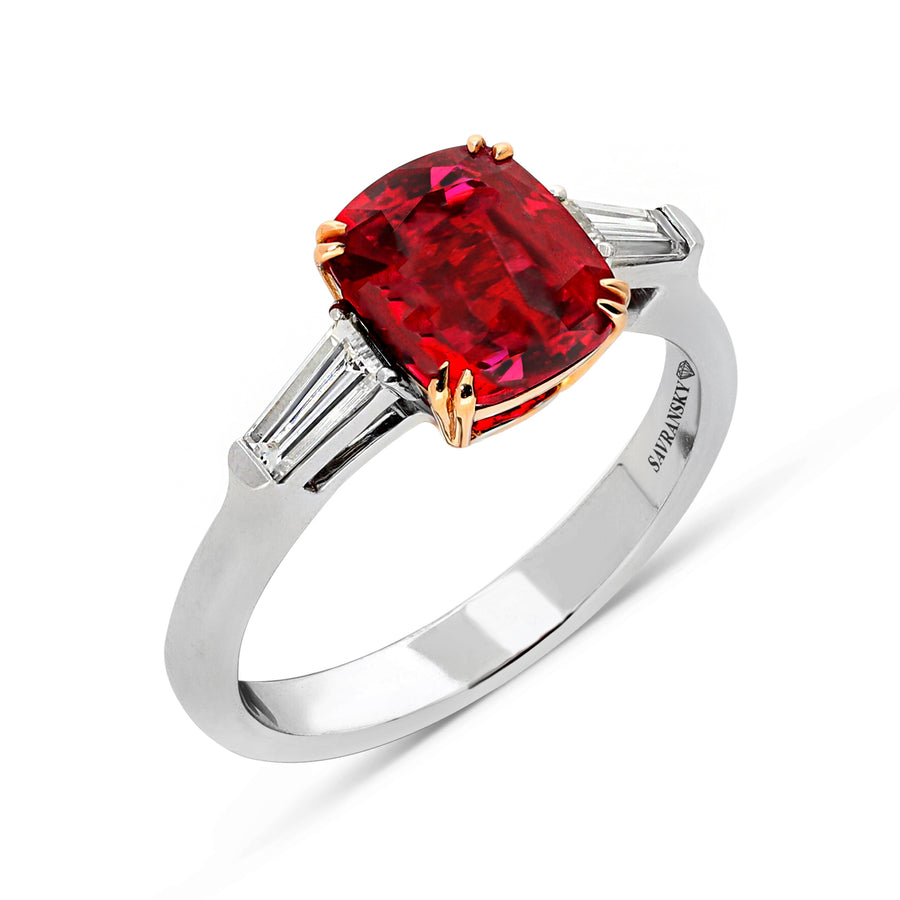 Cushion Cut Red Spinel Ring - 2.5 Carat