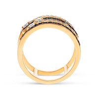 Multi Row Bypass Rose Gold White and Black Diamond Ring