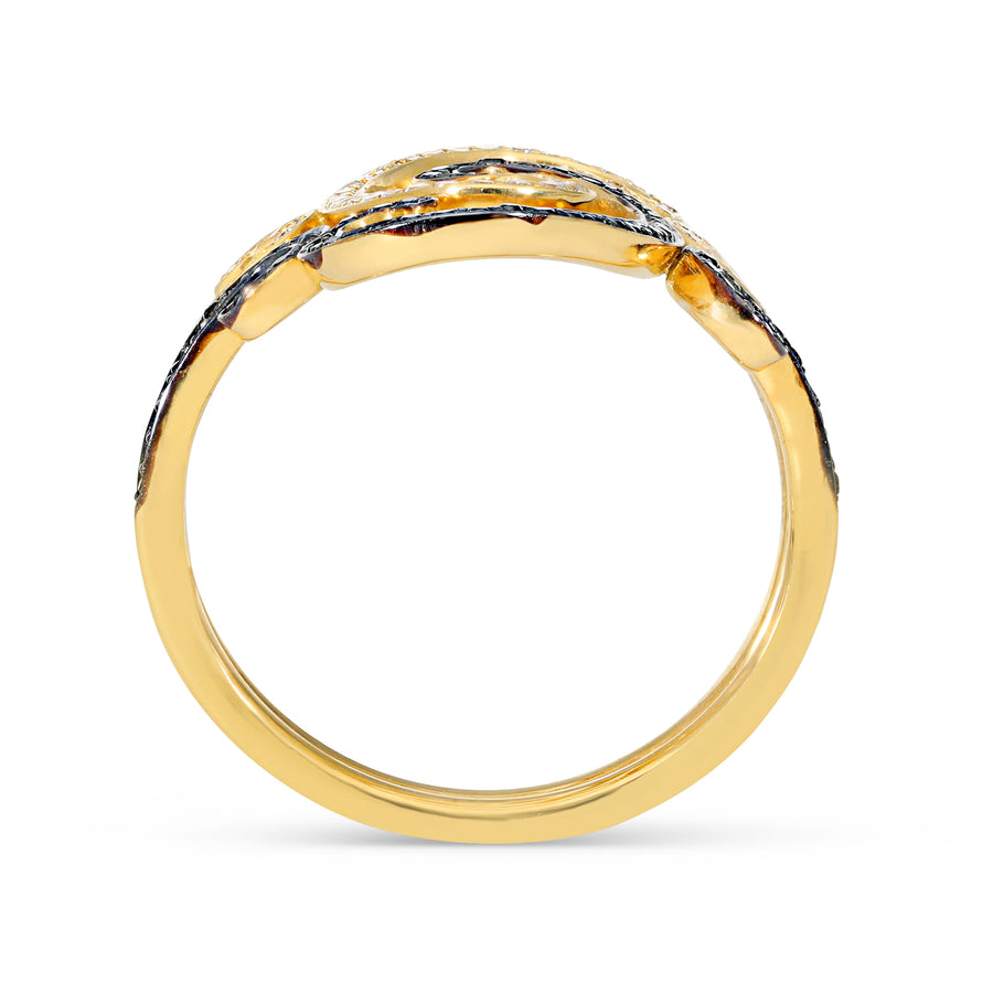 White and Black Diamond Yellow Gold Filigree Ring
