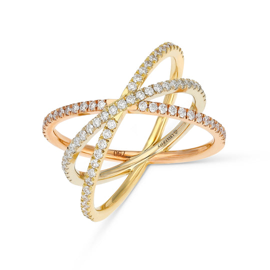 Tricolor Multi Layer Cross Over Band Ring