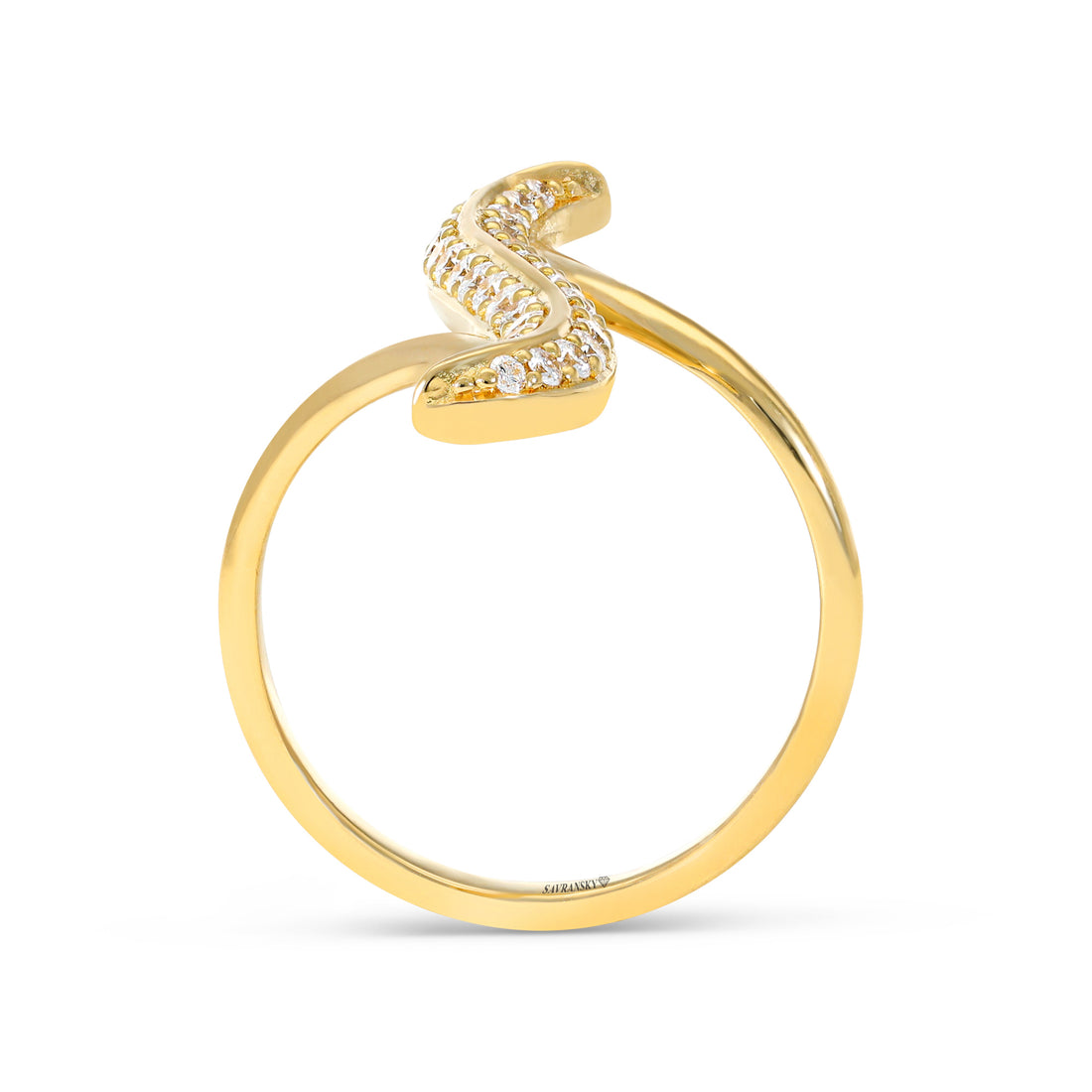 Yellow Gold Diamond Pave Curved Bypass Ring
