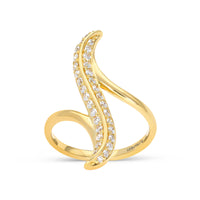 Yellow Gold Diamond Pave Curved Bypass Ring