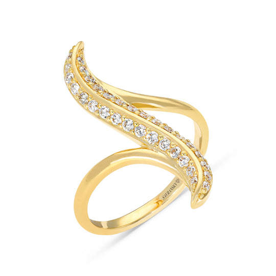 Yellow Gold Diamond Pave Curved Bypass Ring