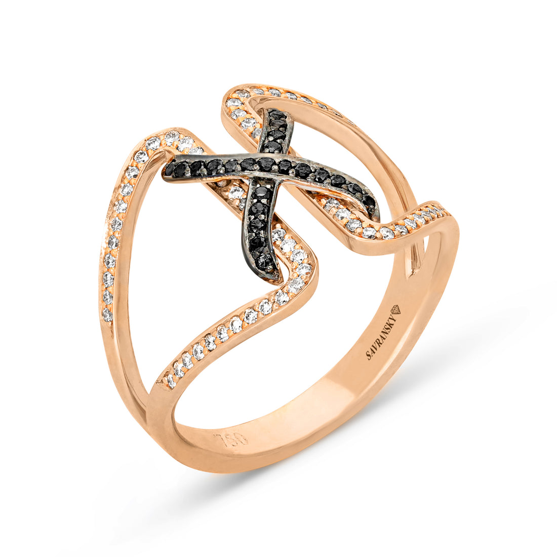 White and Black Diamond Rose Gold Fashion Ring