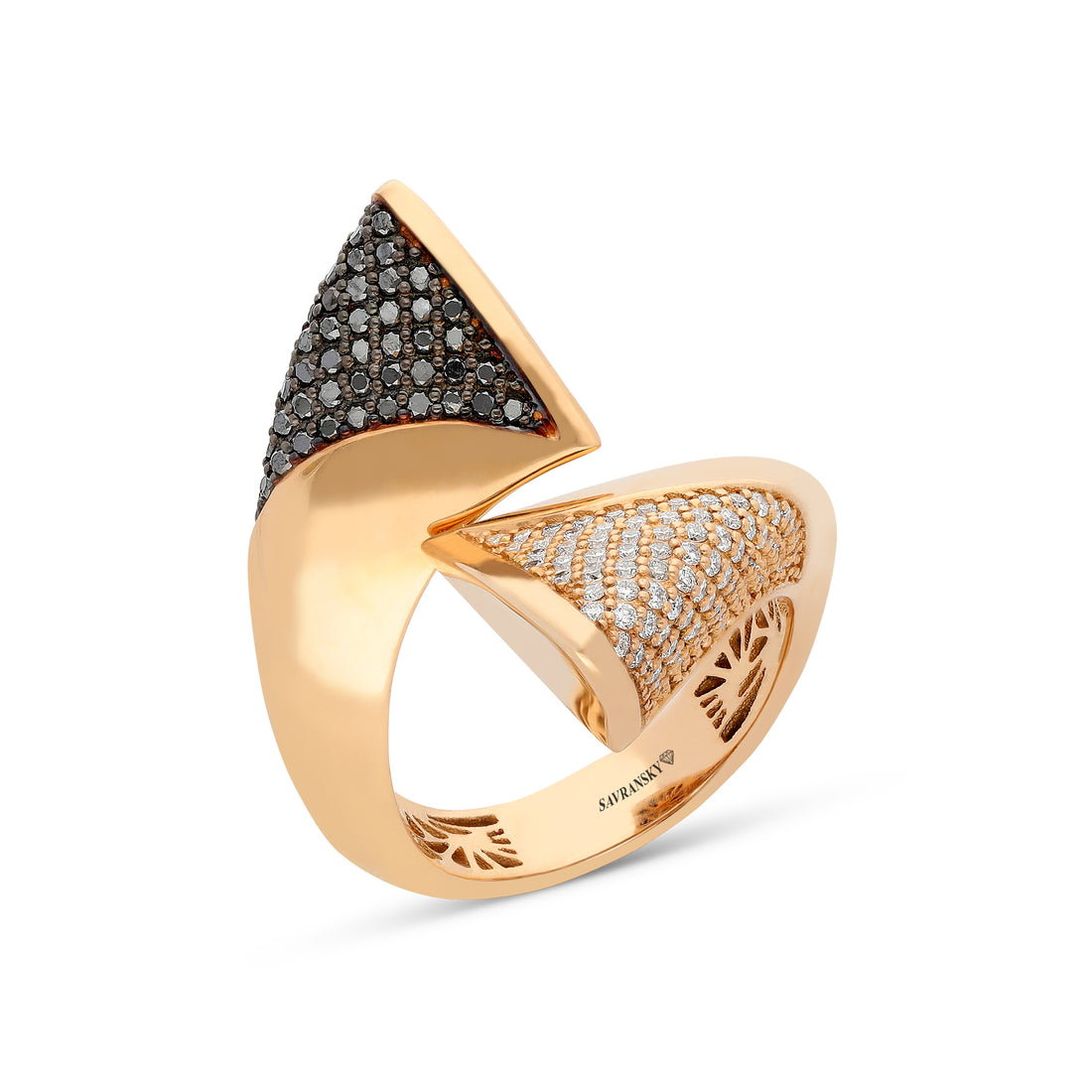 White and Black Diamonds Rose Gold Bypass Ring