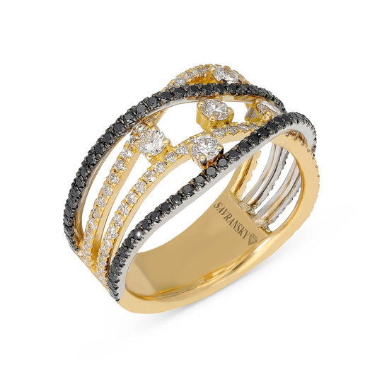 Multi Layer White and Black Diamond Statement Ring