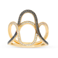 White and Black Diamond Yellow Gold Design Ring